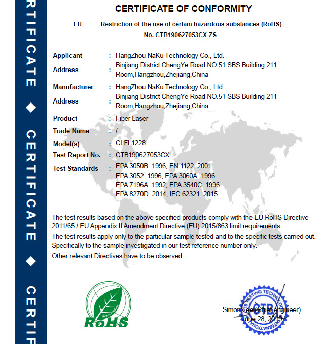 06 ROHS-Certification for fiber laser